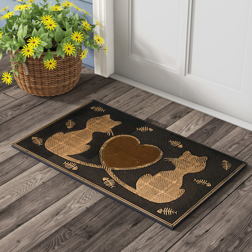 A1HC Rubber Twin Heart Cat Doormat, 18"X30"