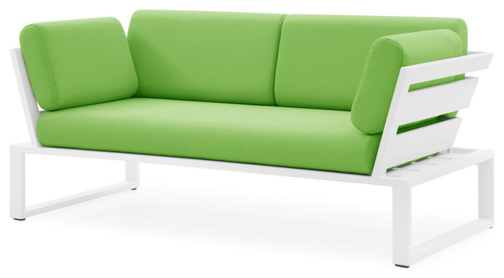 Modern Kore Outdoor Loveseat with Quick Drying Cushions and  Aluminum Frame, Lime Green