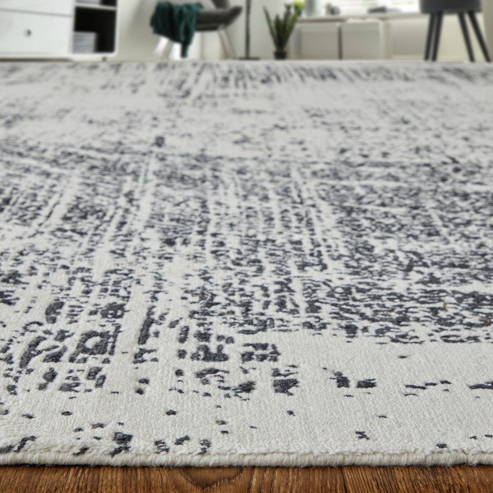Eshwar R8928 Modern/Industrial/Global Rug, Black/White, 10'x14'