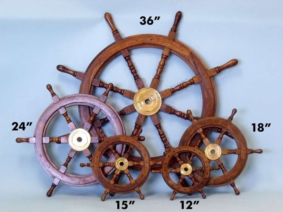 Decorative Ship Wheel, Brass and Wood, 24"
