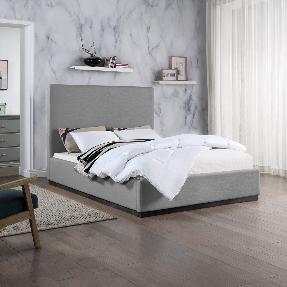 Alfie Linen Textured Fabric Upholstered Bed, Gray, King