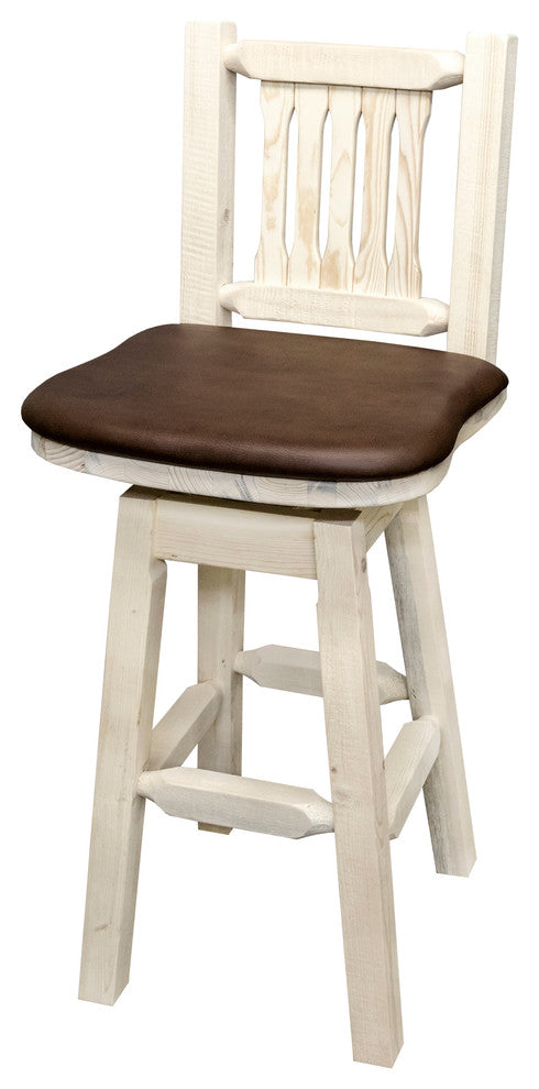 Barstool, Back and Swivel, Clear Finish, Saddle Pattern