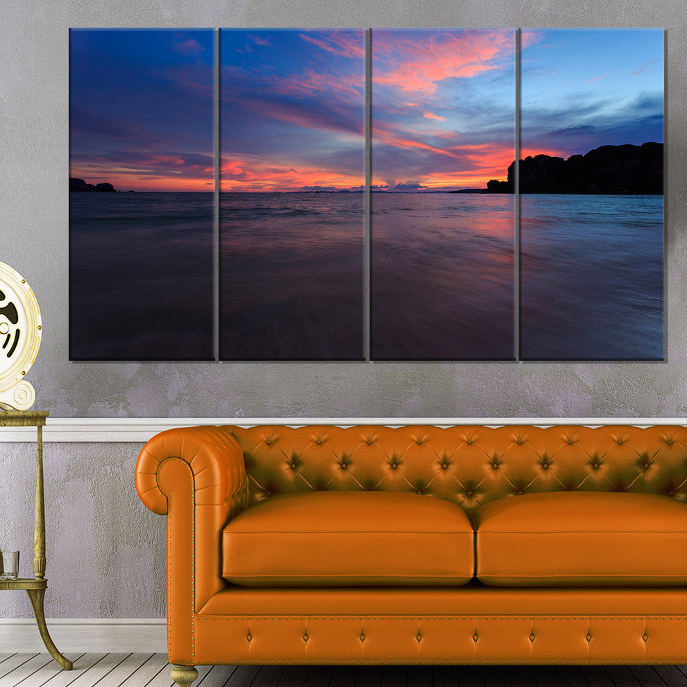 Sunset at Railay Beach Andaman Sea, Seashore Canvas Art Print, 48"x28", 4 Panels