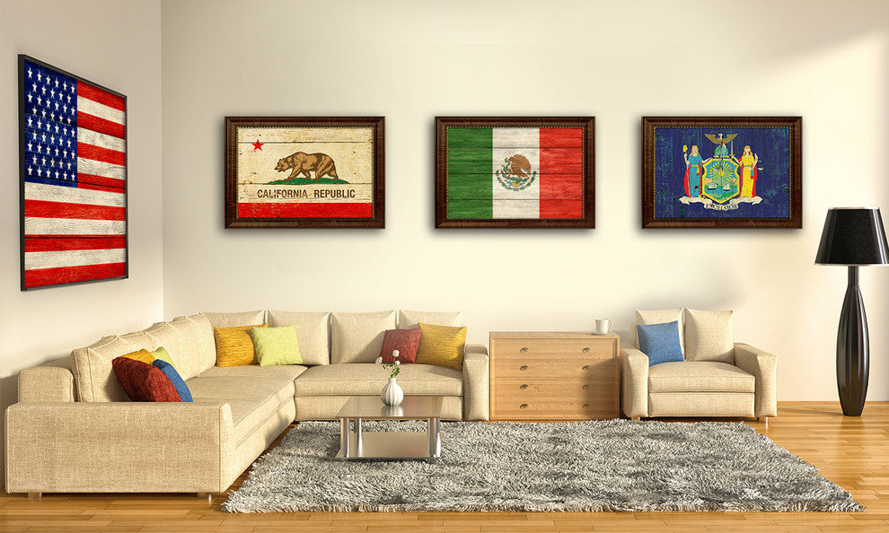 Micronesia Country Textured Flag Print With Brown Gold Frame, 15"X21"