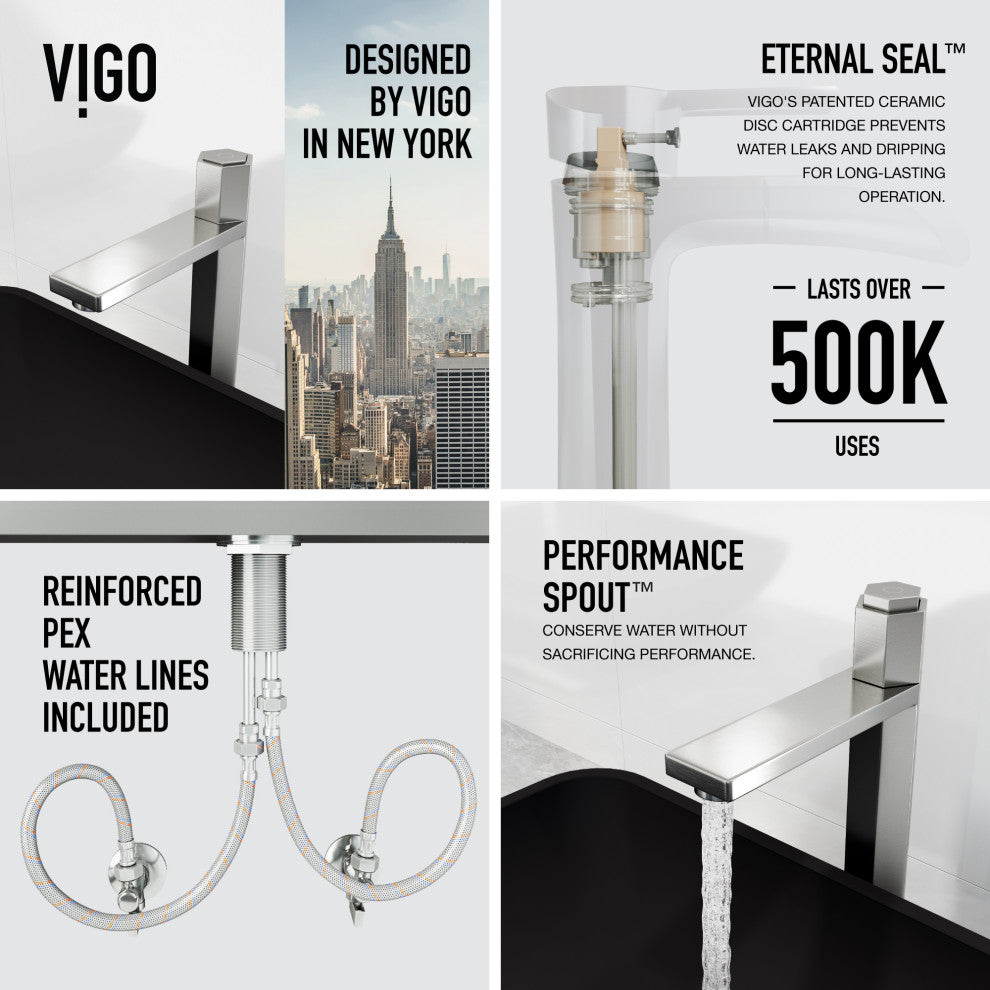 VIGO Nova 10" H Single Handle Single Hole Bathroom Vessel Faucet, Brushed Nickel