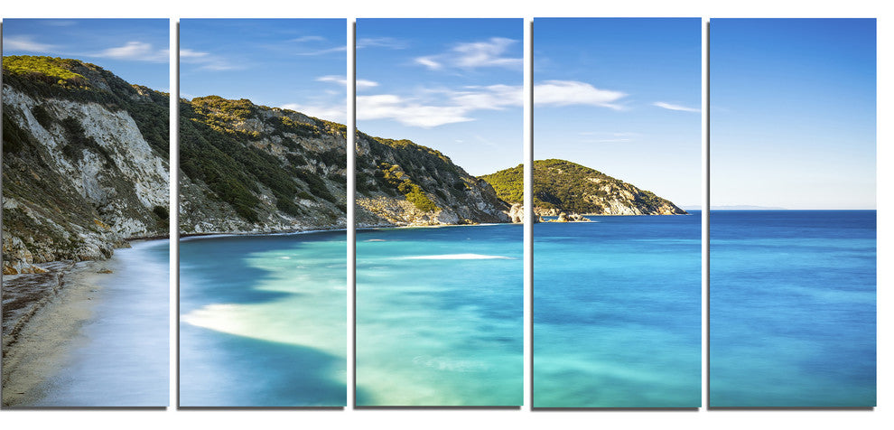 "Portoferraio Sansone White Beach" Seashore Wall Art, 5 Panels, 60"x28"