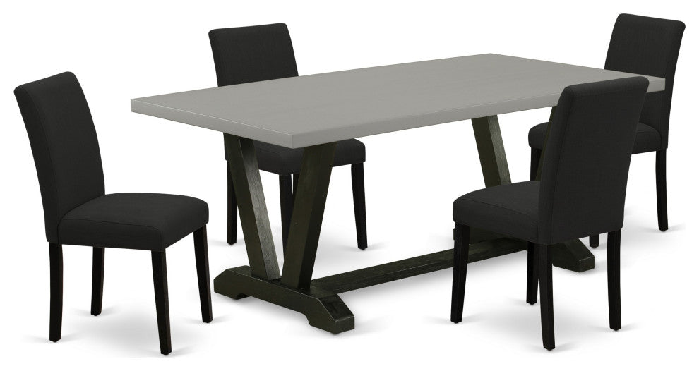 5-Piece Set, 4 Chairs and Rectangular Table, Black