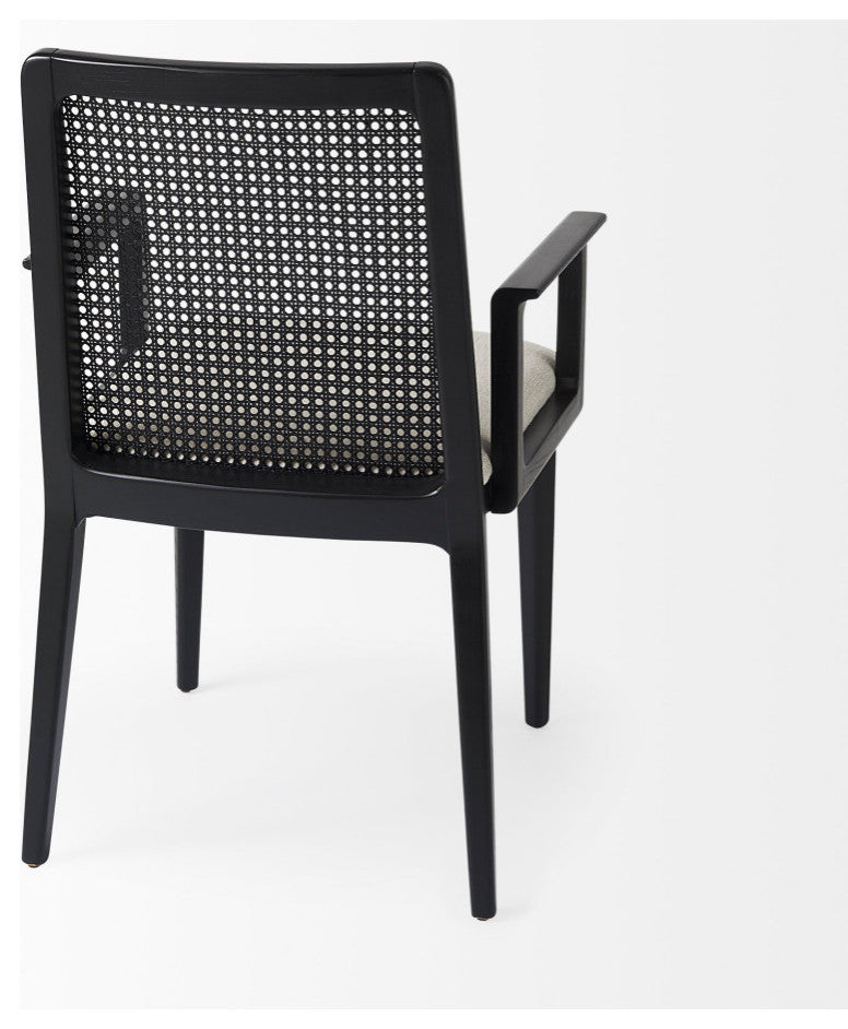 Clara Cream Fabric Seat And Cane Back With Black Solid Wood Frame Dining Chair