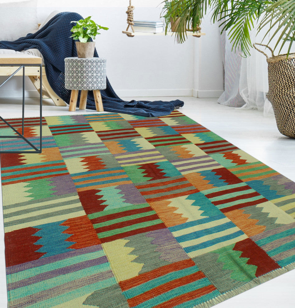 Winchester Kilim Woodrow Gold/Brown Rug, 5'0x6'6