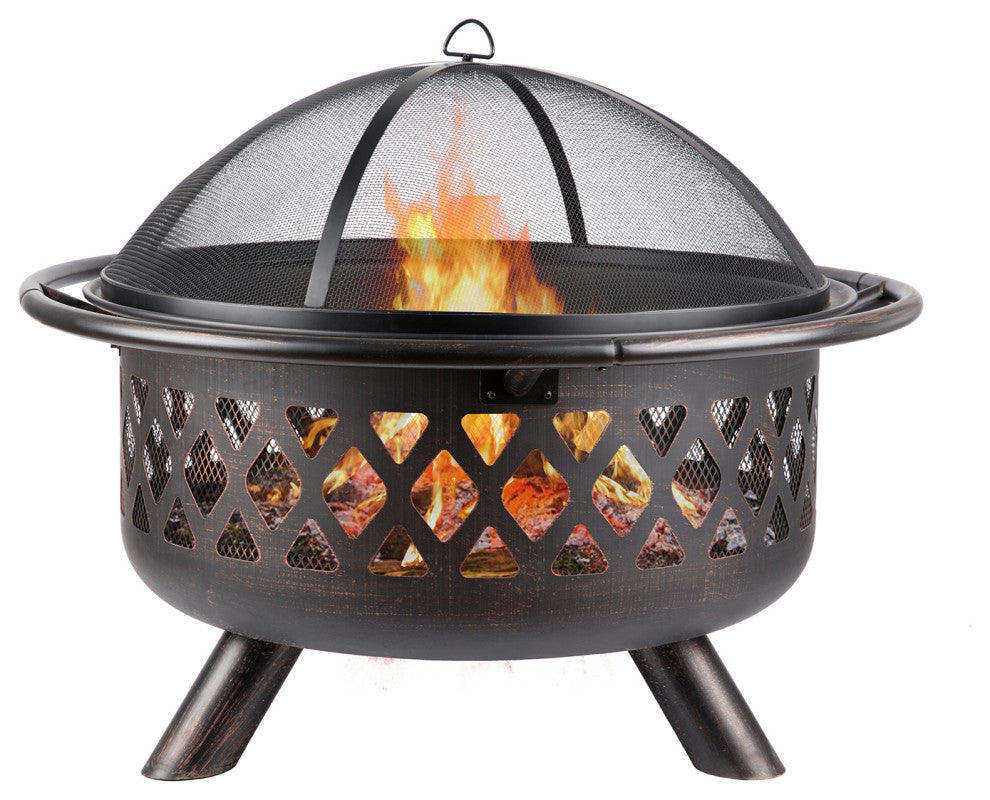 28'' H x 36'' W Iron Wood Burning Outdoor Fire Pit