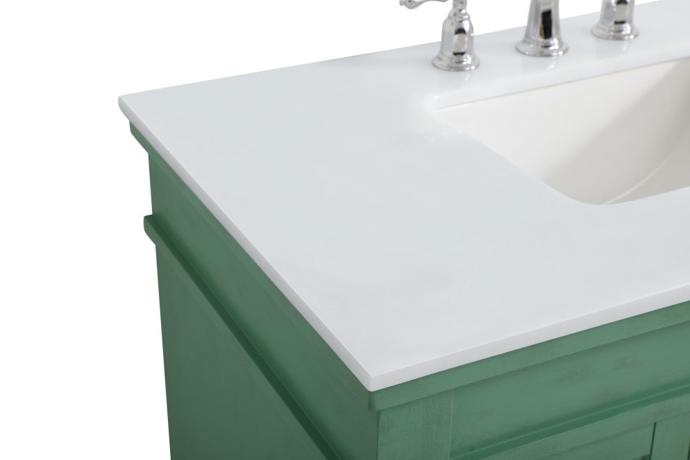 36" Single Bathroom Vanity, Vintage Mint With Ivory White Engineered Marble