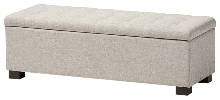 Roanoke Beige Fabric Upholstered Grid-Tufting Storage Ottoman Bench
