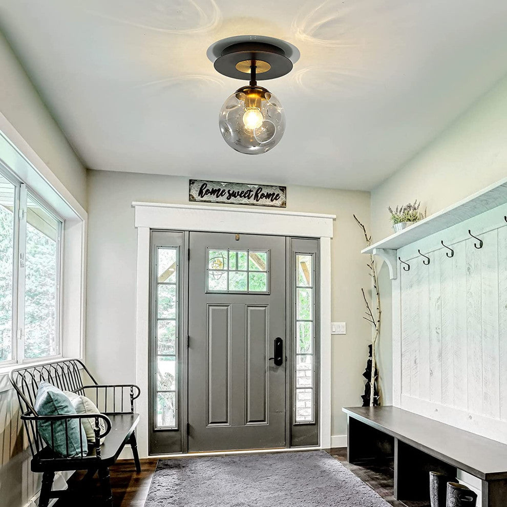 Mini globe glass ceiling light industrial balck semi flush mount ceiling light f