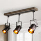 Industrial 3-Light Wood Close to Ceiling Track Lighting Spotlights, Black