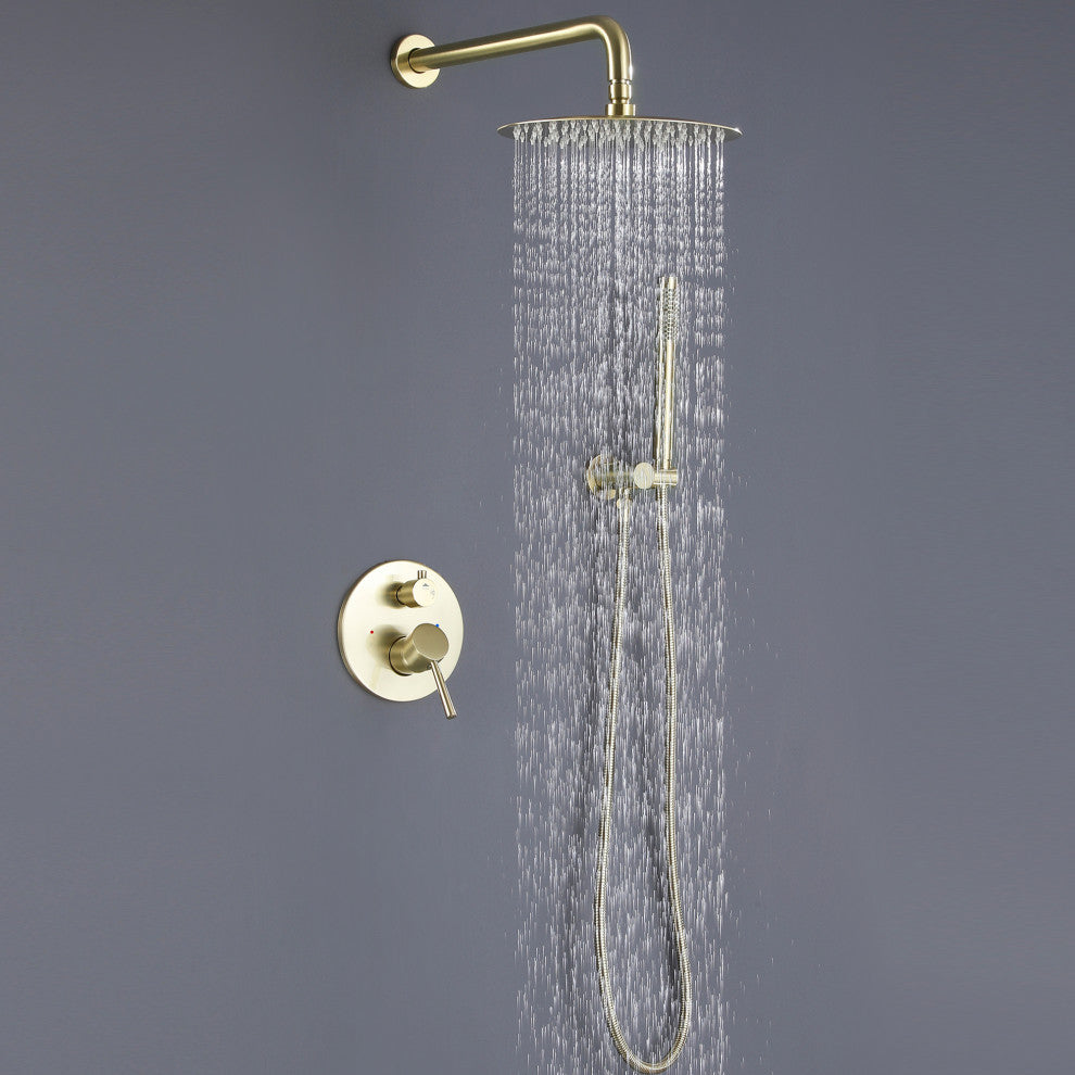 Rain Shower System with Hand Shower-Includes Rough-In Valve, Brushed Gold
