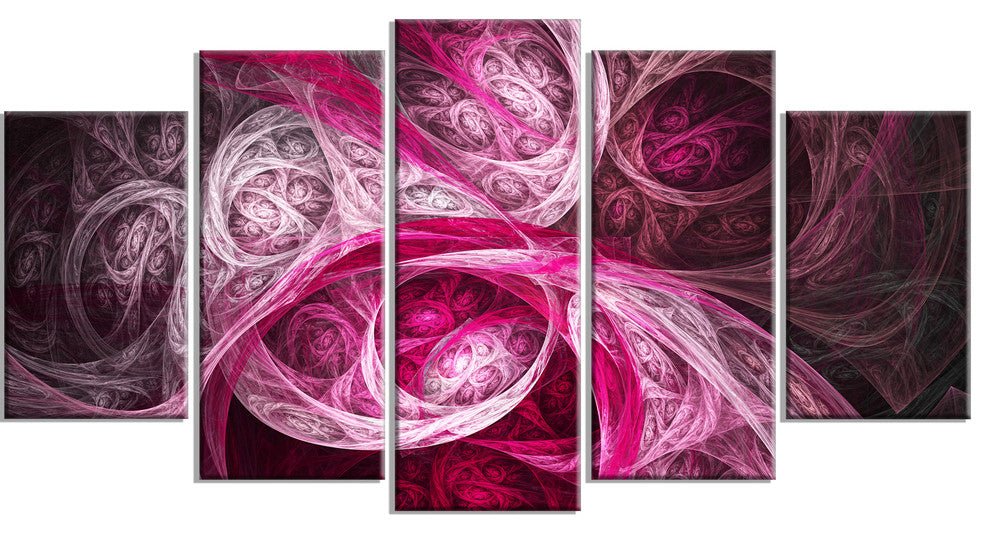 Mystic Pink Fractal, Contemporary Wall Art Canvas, 60"x32", 5 Panels