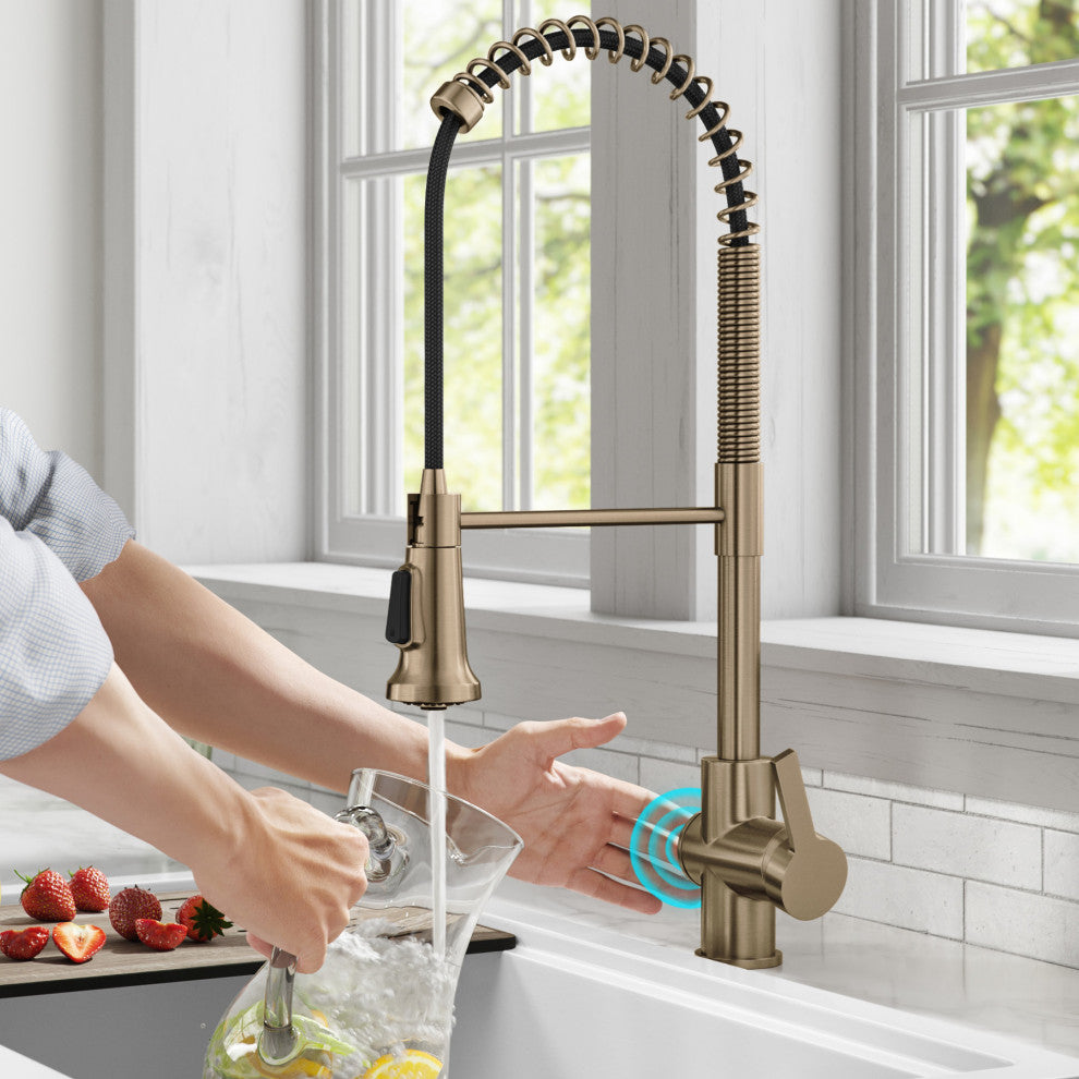 Britt Commercial Style 3-Function Pull-Down 1-Handle 1-Hole Kitchen Faucet, Spot Free Antique Champagne Bronze (Touchless Ksf-1691sfacb)