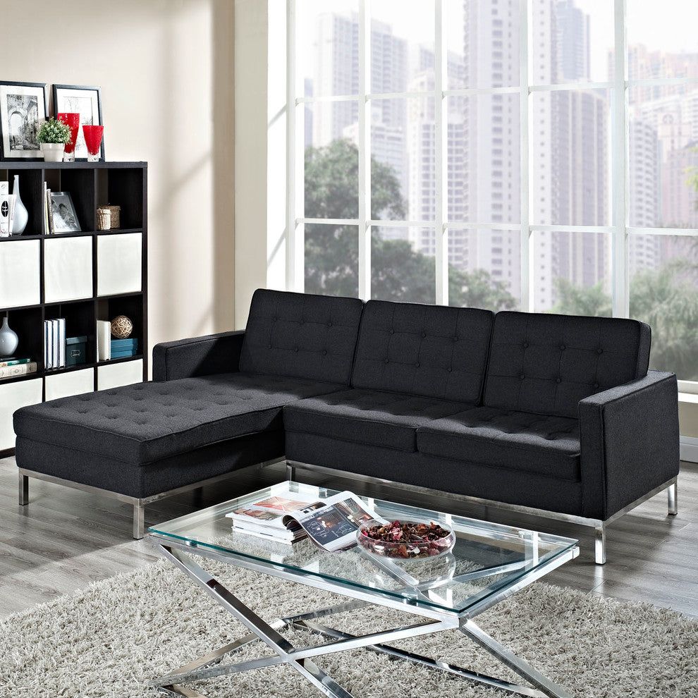Modern Contemporary Living Room Wool Left Arm Sectional Sofa Dark Gray