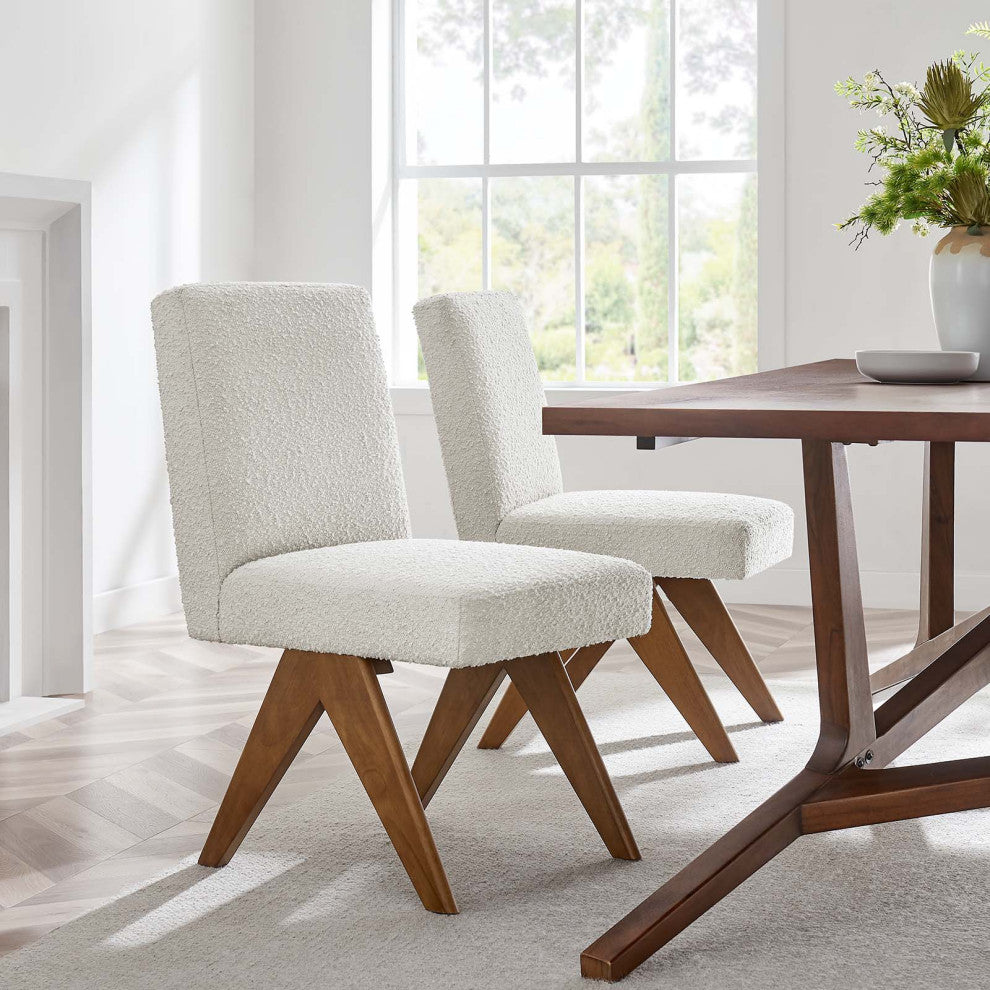 Lyra Boucle Fabric Dining Room Side Chair, Set of 2, Ivory