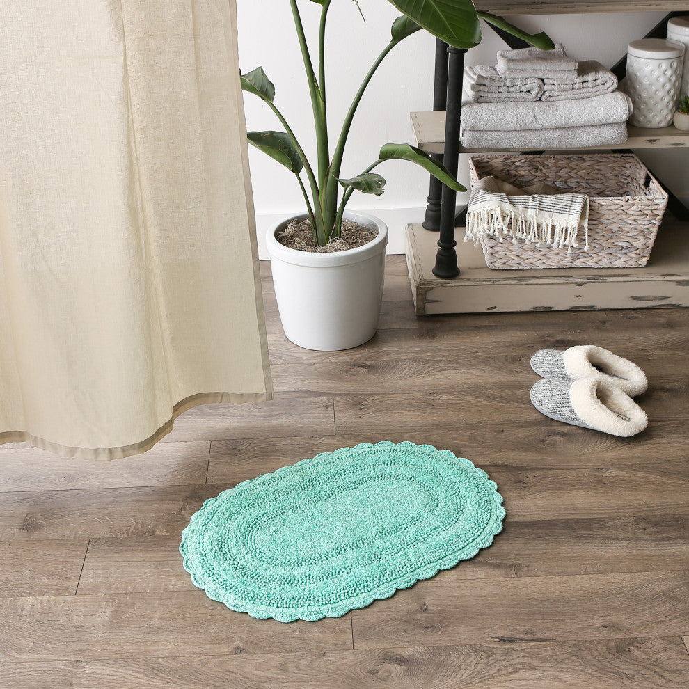 Aqua Small Oval Crochet Bath Mat