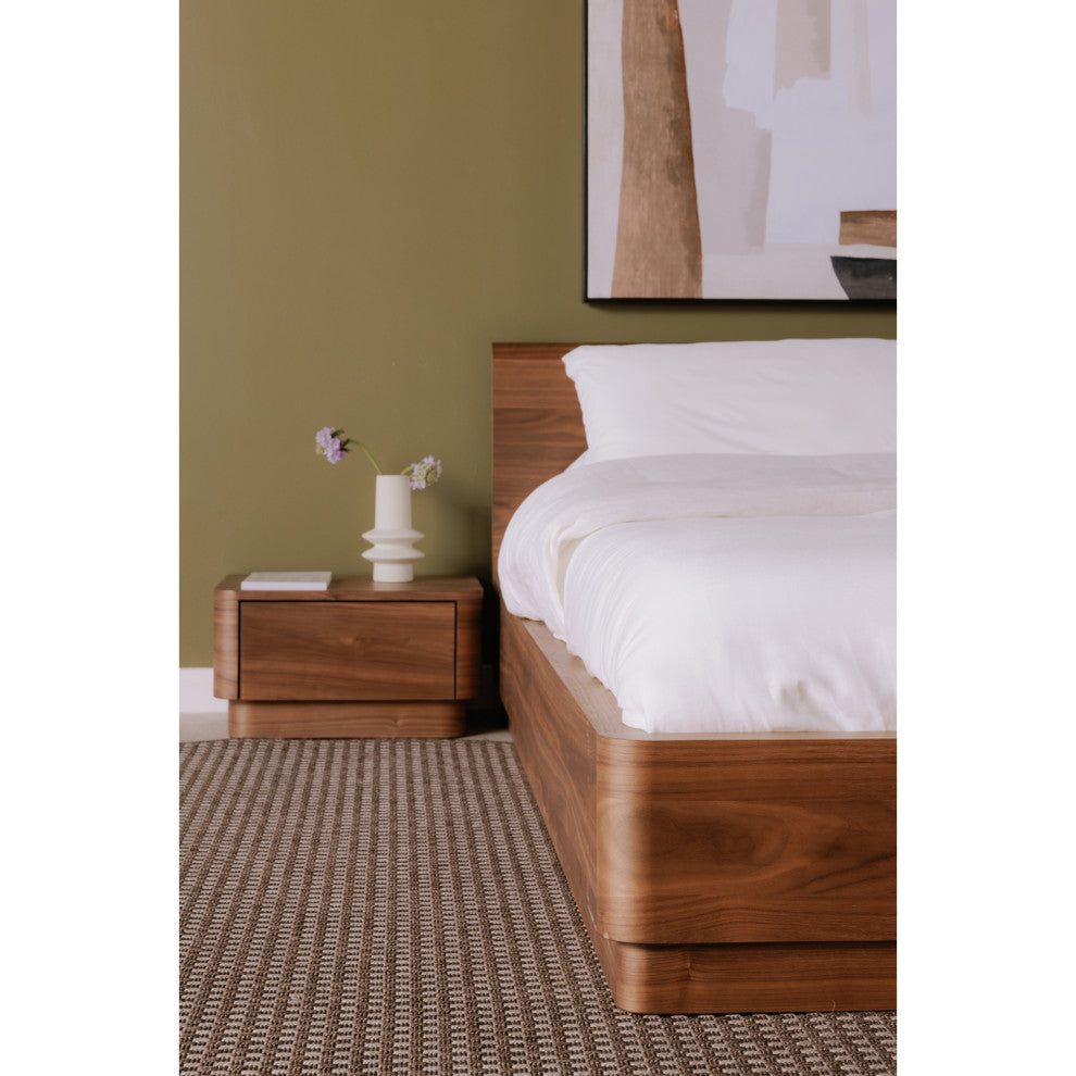 Round Off Walnut Brown Small Nightstand