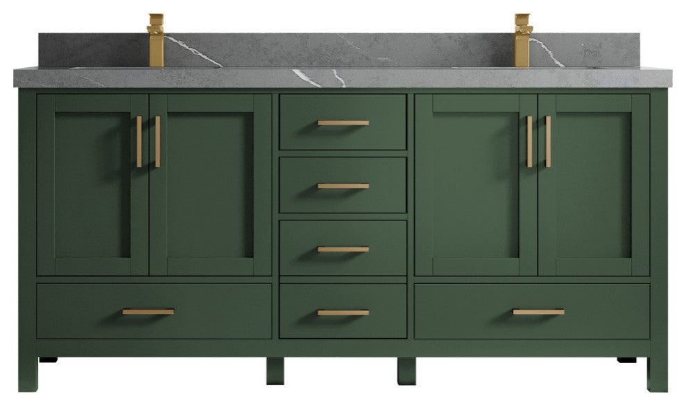 Malibu 72 Double Sink Bath Vanity in Lafayette Green 2" Piatra Gray