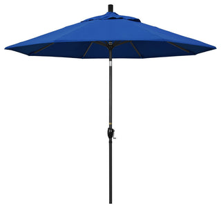 9' Matted Black Push-Button Tilt Crank Aluminum Umbrella, Pacific Blue Pacifica