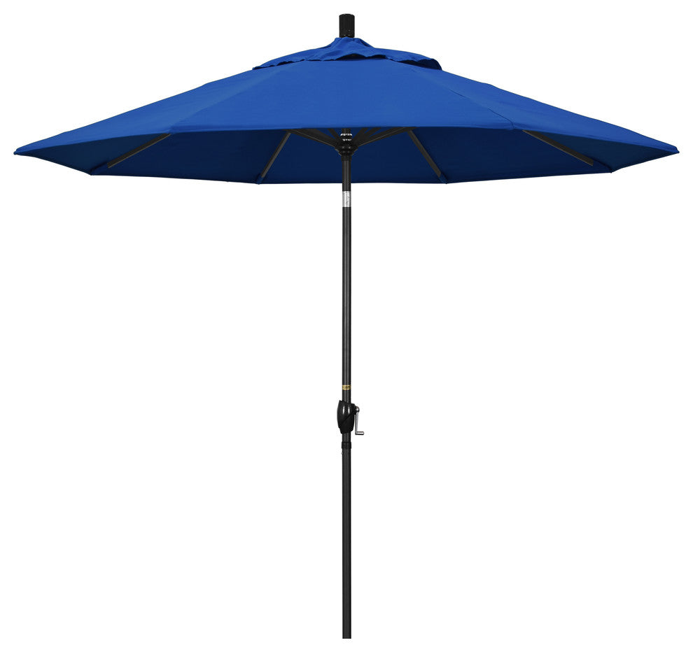 9' Matted Black Push-Button Tilt Crank Aluminum Umbrella, Pacific Blue Pacifica