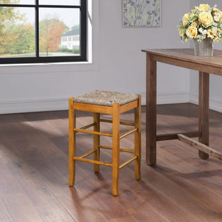Square Rush Backless Counter Bar Stool, Oak