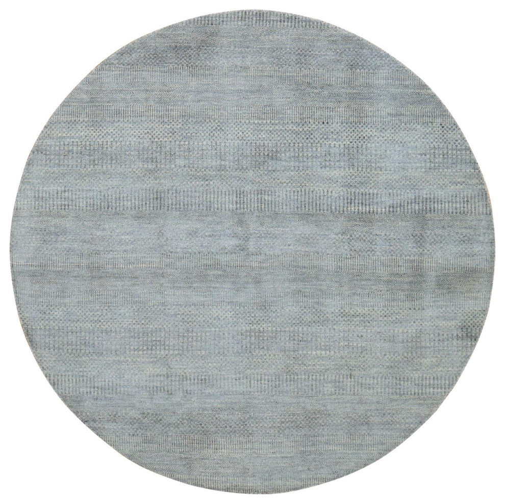 Misty Gray Grass Design 100% Wool Hand Knotted Round Oriental Rug 8' x 8'