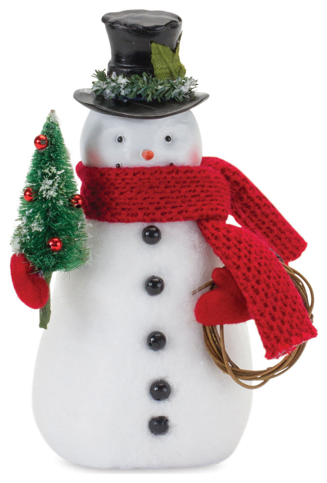 Snowman Figurine With Pine Tree 9"H