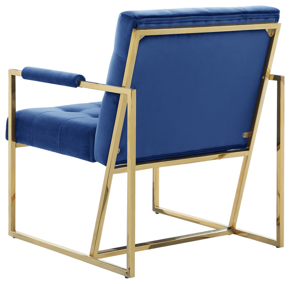 Louie Modern Arm Chair with Gold Frame, Navy Blue