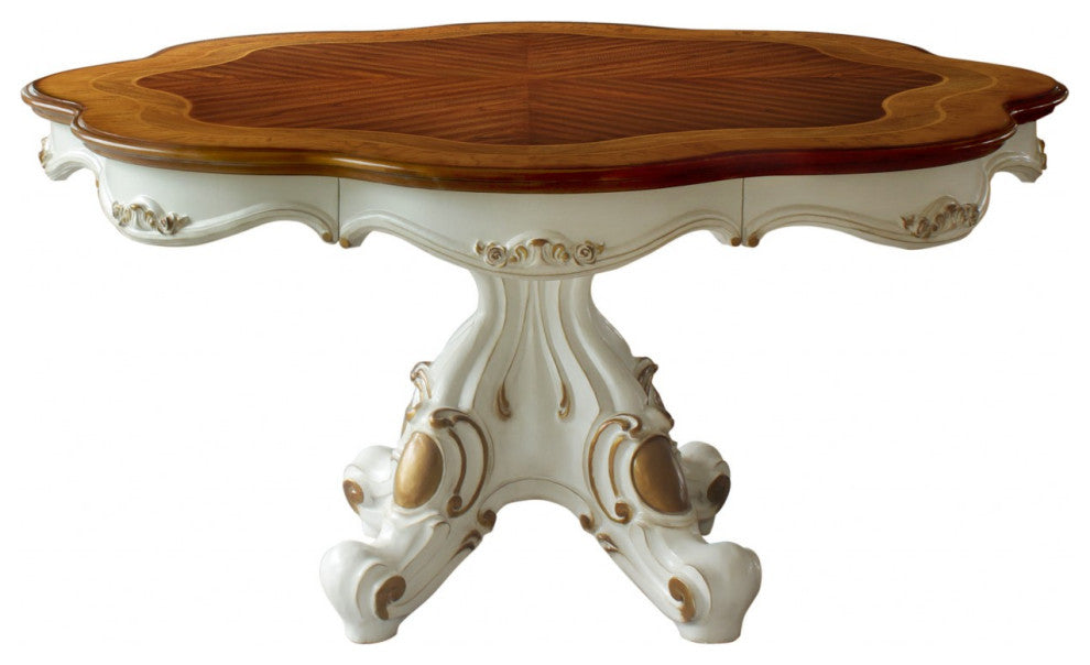 62" Brown and White Solid Wood Dining Table