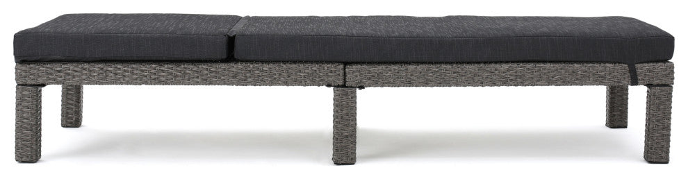 GDF Studio Venice Outdoor Black Wicker Chaise Lounge, Cushions, Set of 2