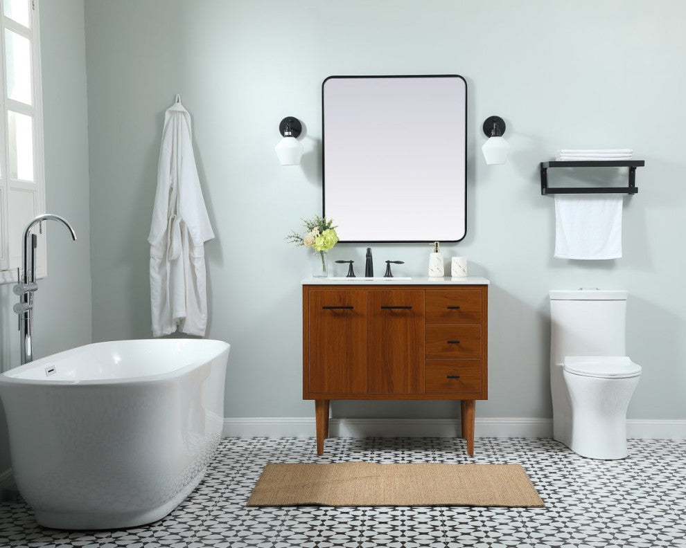 Home Living 22" Midcentury Modern Teak-Light Bathroom Vanity