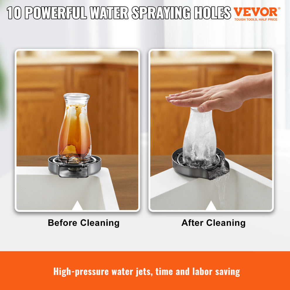 VEVOR Glass Rinser 10-Hole 360Â° Rotating Stainless Steel Washer ABS Cup Holder