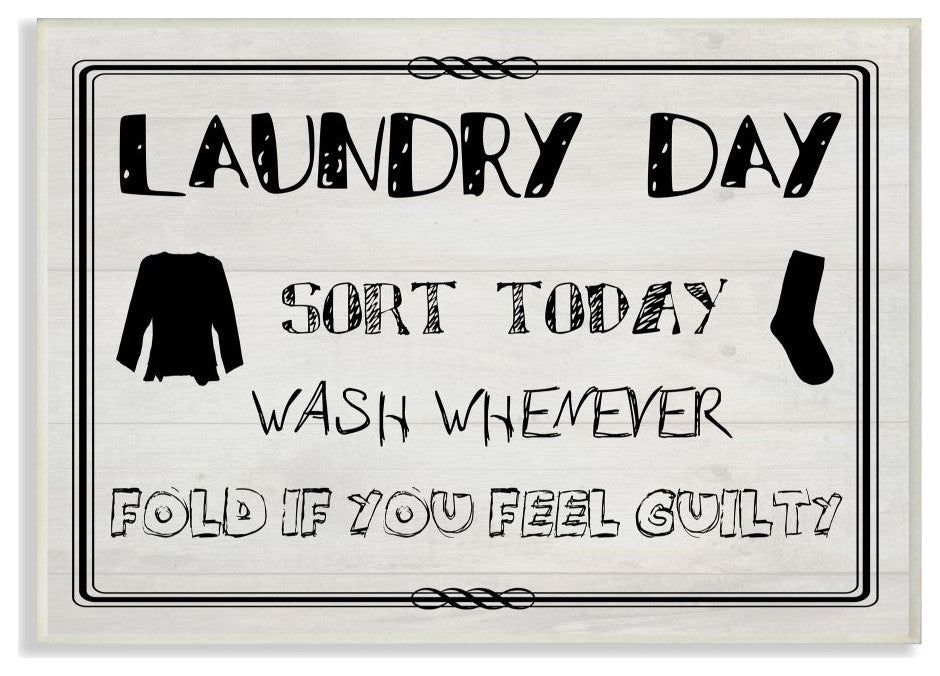 Laundry Day Funny Word Black And White Wood Design, 10"x15"
