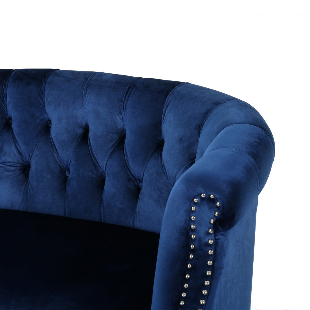 GDF Studio Melaina Tufted Scroll Arm New Velvet Loveseat, Navy Blue