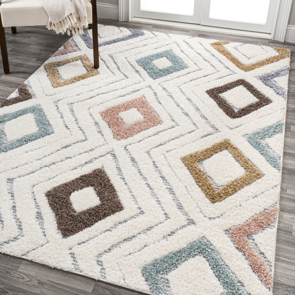 Amira Diamond Tribal High-Low Multi/Cream 8'x10' Area Rug