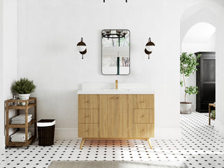 Pasadena 48 Single Sink Bath Vanity in Light Natural Teak 2" White Quartz