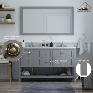 CASAINC 60" Marble Top Luxury Double Sink Bathroom Vanity, Gray