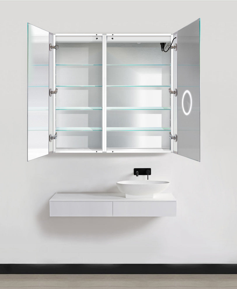 42x42 Recessed Or Surface Mount Medicine Cabinet 8 Shelves, LED, Right