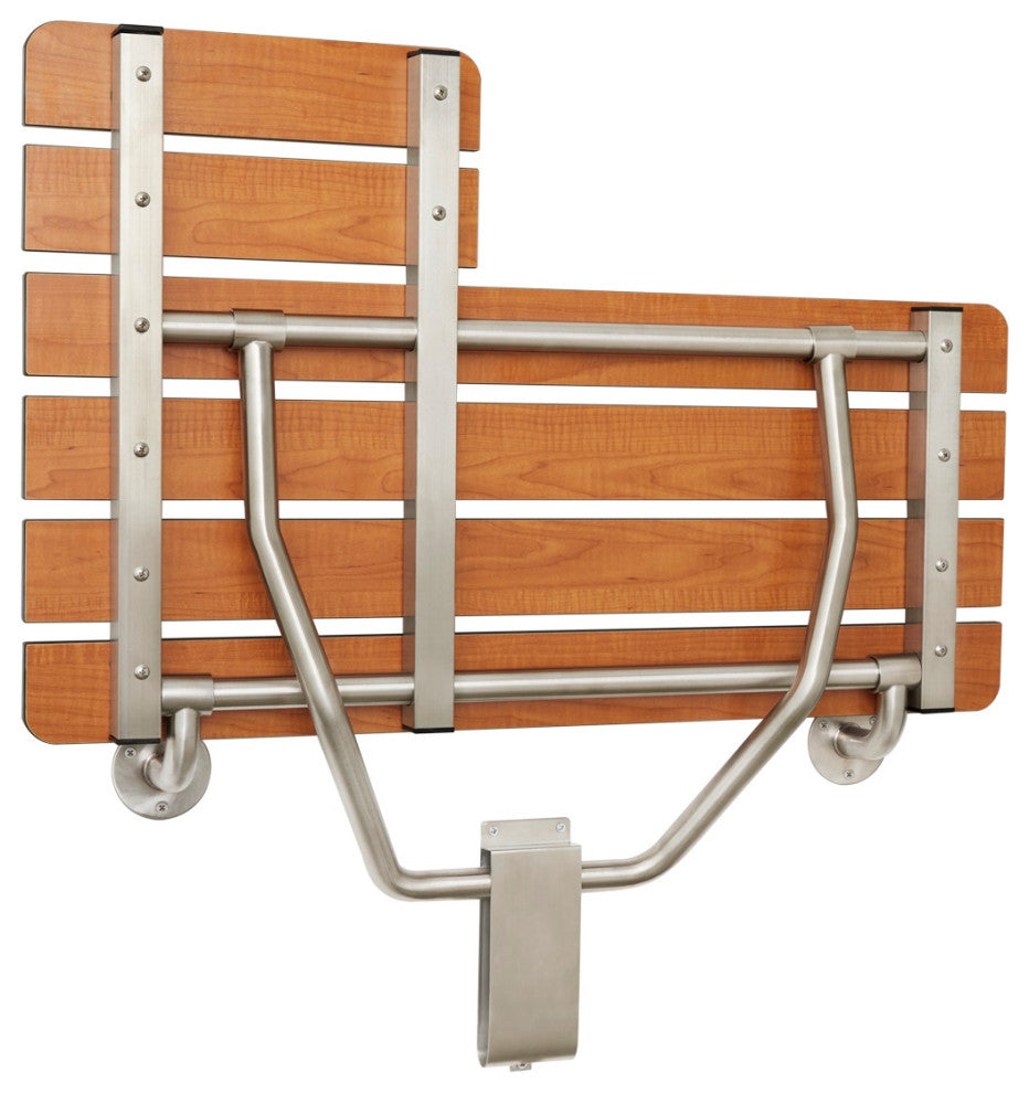 Foldable Transfer Bench Teak Phenolic Wall-Mount Folding Transfer Bench Shower Seat, Right-Han