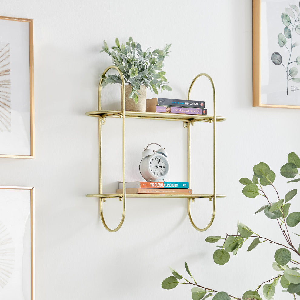 Danya B. Two-Tier Warm Gold Metal Hanging Bracket Wall Mounted Shelf