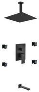 Aqua Piazza Set, 12" Ceiling Square Rain Shower, Tub Filler, 4 Jets, Matte Black