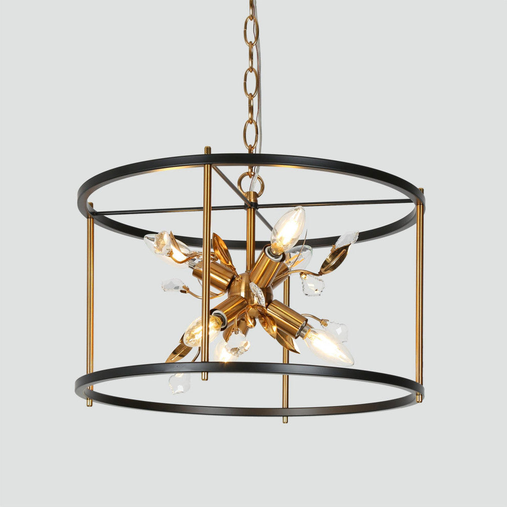 LNC 3-Light Black and Polished Gold Drum Modern/Contemporary Crystal Chandelier