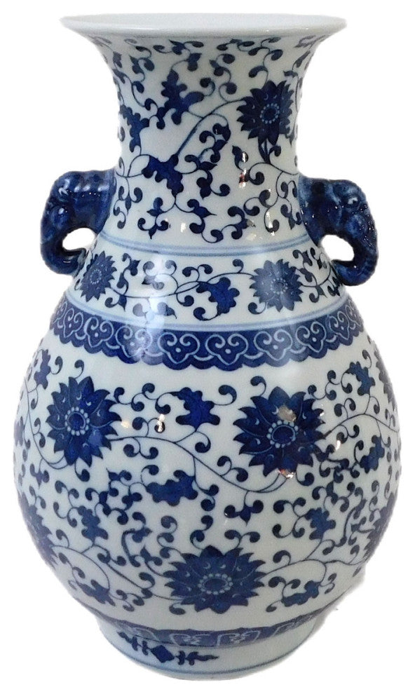 Daisy Chain Chinese Elephant Handle Vase Of Jingdezhen 13"�H