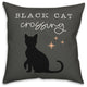 Black Cat Crossing Gray 16x16 Throw Pillow