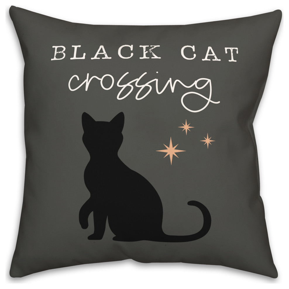 Black Cat Crossing Gray 16x16 Throw Pillow