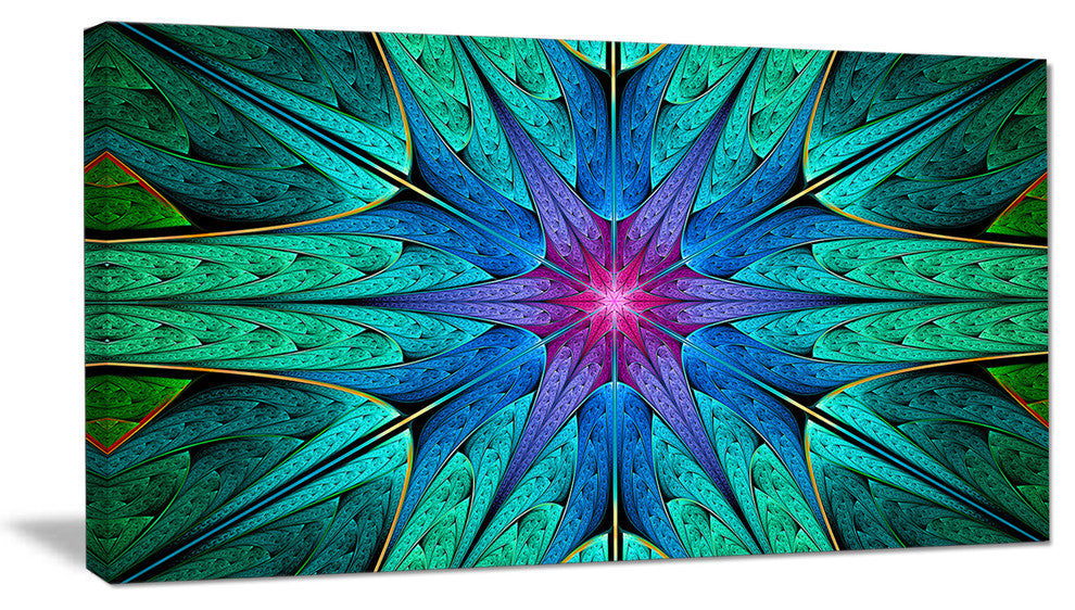 Turquoise Star Fractal Stained Glass, Abstract Canvas Art Print, 40x20